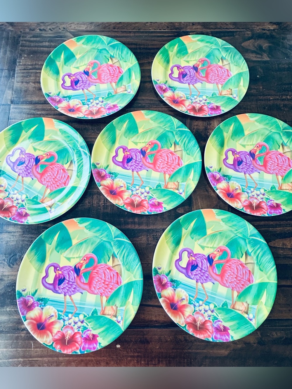 Set of 7 Melamine Flamingo 11” Dinner Plates